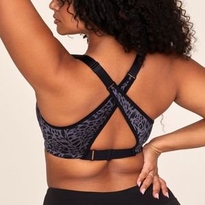 Satin Contour Plus Mesh Panels Wide Sport Straps Leopard Bra Crop Top 38I